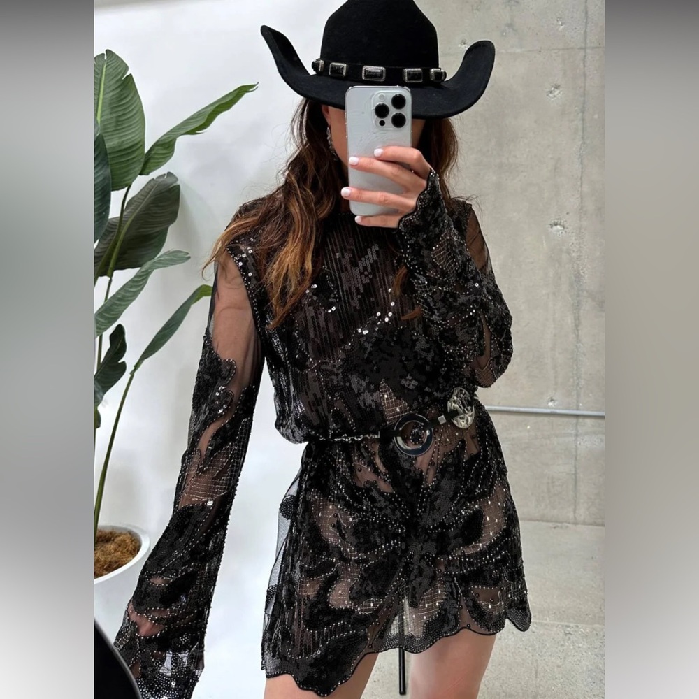 Amber Nights Black Beaded Mini Dress